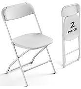FurniEdge 2 Pack White Plastic Folding Chairs, Outdoor Portable Folding Chair with Steel Frame, 3...