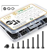 VGBUY 1122Pcs M2 Screws Kit,Black M2 Screws (7 Sizes 4-20mm),Hex Socket Head Cap Small Metric Bol...