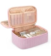 Relavel Cute Makeup Bag for Girls, Portable Pink Cosmetic Bag, Dual-layer Makeup Pouch with Brush...