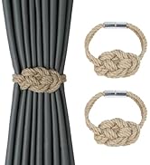 HedongHexi 2 Pack Natural Jute Magnetic Curtain Tiebacks, Boho Rustic Style Decorative Curtain Ti...