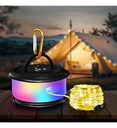 Bylitodt Camping String Lights, Retractable 32.8ft RGB Flash Lamp, Rechargeable Fairy LED Rope Li...