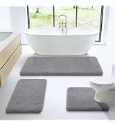 Microfiber Thick Bathroom Rugs Set 3 Piece, Flurry Non Slip Bath Rug, Ultra Soft Plush Absorbent ...