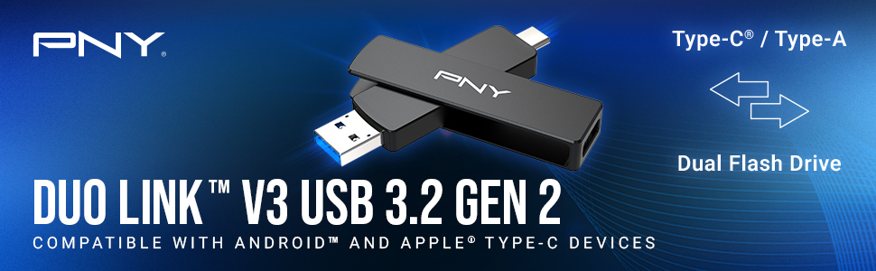 DUO Link V3 USB 3.2 Gen 2 Type C/A OTG Flash Drive - Compatible With Android/Apple Type-C Devices
