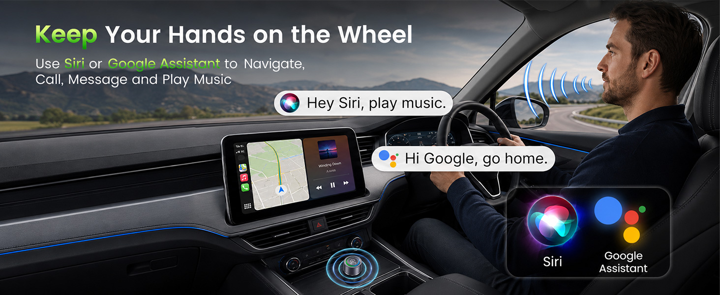CarPlay wireless adapter lets drivers use voice commands while keeping hands on the wheel.