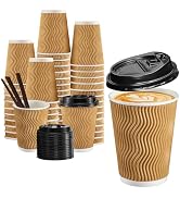 SIUQ 12 oz Coffee Cups-90 Pack Disposable Coffee Cups with Lids and Straws, Insulated Ripple Wall...