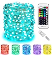 Minetom Color Changing Fairy String Lights - 33 ft 100 LED USB Silver Wire Lights with Remote and...