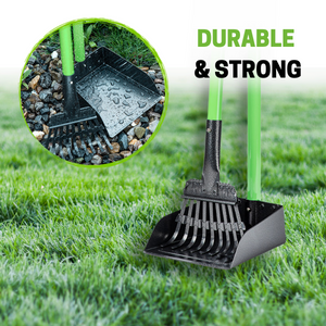 MXF DOG POOPER SCOOPER WITH LONG HANDLE METAL TRAY AND RAKE SET FOR LARGE MEDIUM SMALL DOGS