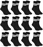 GENTABY 12 Pairs Boys Toddler Socks, Crew Kids Socks Breathable Athletic Sock with Retro Stripes ...