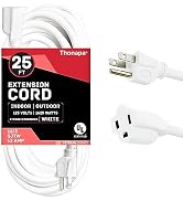 Thonapa 25 ft White Extension Cord 3 Prong for Indoor & Outdoor, 13 Amp White Outdoor Extension C...