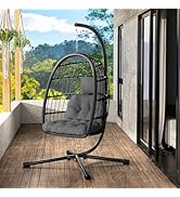 LEVELEVE Egg Chair with Stand,Patio Rattan Wicker Hanging Swing Egg Chair Hammock Chair for Bedro...