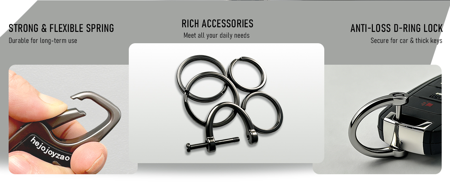Flexible spring, anti-loss D-ring and full accessories secure keys for daily use.