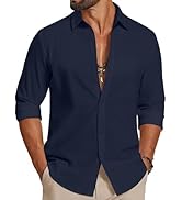 COOFANDY Men's Casual Button Down Shirts Long Sleeve Cotton Beach Wedding Shirt Summer Linen Shir...