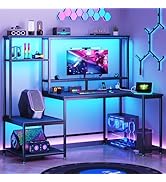 DurayLoly Gaming Desk with LED Lights & Outlets,55" L Shaped Computer Desk with Shelves & Storage...