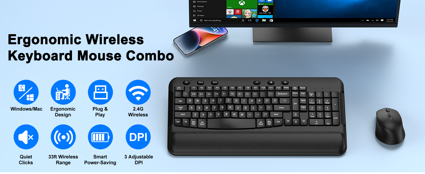 Ergonomic Wireless Keyboard Mouse Combo