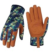 Bamllum Leather Gardening Gloves for Women - Working Gloves for Weeding, Digging, Planting, Rakin...