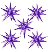 Moukiween 60 PCS Purple Star Balloons, 12 Point Spike Explosion Star Foil Balloons for Birthday, ...