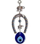 Erbulus Turkish Silver Horse Shoe Blue Evil Eye Wall Hanging Ornament with Elephant - Turkish Naz...