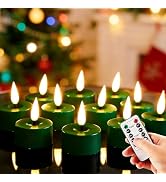Eywamage Green Christmas LED Tealights with Remote Batteries, Flickering Flameless Tea Lights Vot...
