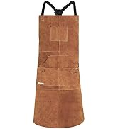 QeeLink Leather Welding Apron with 6 Pockets - Heat & Flame-Resistant Apron, 24'' X 42'', Adjusta...