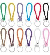 CALFOVERA 12PCS 3 Colors Briaded PU Leather Car Keychain Woven Strap Key Fob with Alloy Key Rings...