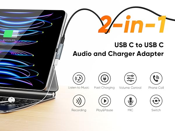2-in-1 audio and charger adapter