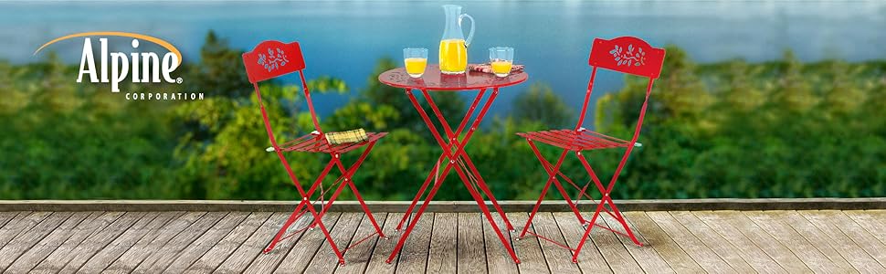 msy100a-rd, alpine corporation, alpine, outdoor furniture, furniture, bistro set, chairs, table