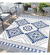 Waterproof Outdoor Rug 5x8ft, Boho Reversible Plastic Straw Mat for Patio RV Deck Porch Backyard ...