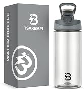 TSAKBAM Clear Water Bottle, 16 oz Reusable Leak-Proof Plastic Transparent Water Bottles with Flip...