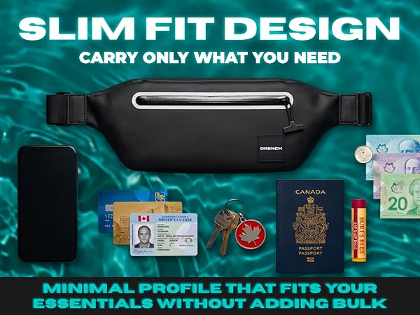 slim waterproof waist pouch carrying phone passport cash keys for beach travel and swimming