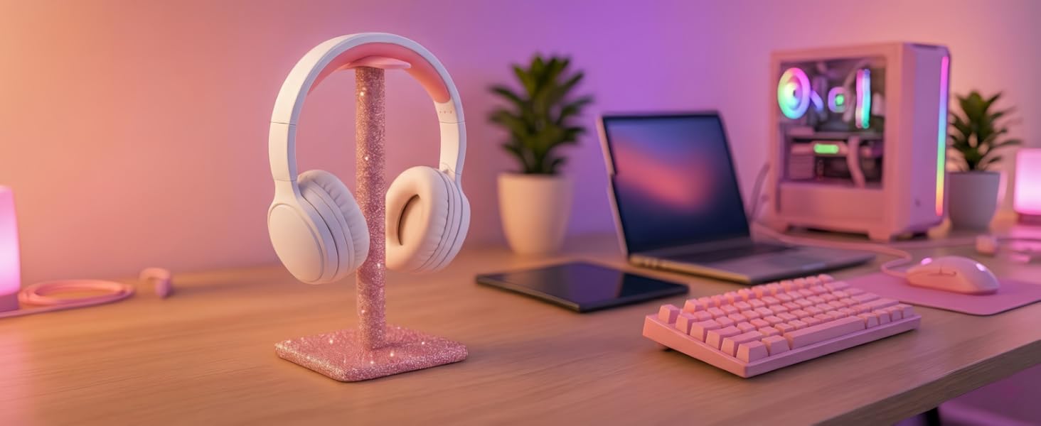 pink rhinestone headphone stand sitting