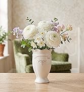 hjn White Ceramic Vase- French Flower Vase for Decor Small Vintage Vases for Flowers/Home Decorat...