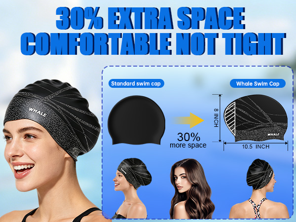Large Swim Cap – Suitable for long and curly hair; unisex waterproof swim cap