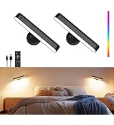 PopoIron Rechargeable LED Wall Sconces for Bedroom,Wall Lights with Remote Control and Touch,360°...