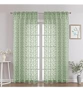 Chyhomenyc Sage Green Sheer Curtains 84 Inch Length 2 Panels Set, Light Filtering Tufted Textured...
