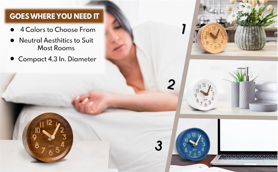 wood desk table clock wooden analog small cute silent sweep battery office kitchen bedroom mantel