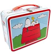 Peanuts Snoopy Tin Fun Box with Embossed Cover and Handle 8 x 6 Inches - Collectible Retro Contai...