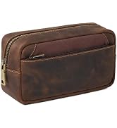 ECHSRT Crazy Horse Leather Pen Pouch for Adults, Wide Opening Canvas and Full Grain Leather Stati...