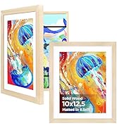 KINLINK 10x12.5 Kids Art Frame Set of 2, Solid Wood Kids Artwork Frames Changeable with Front Ope...