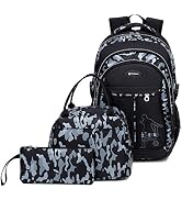 goldwheat School Backpack for Boys Cool Camouflage Bookbags with Lunch Box Pencil Case 3pcs for M...