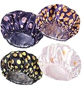 4 PCS Shower Cap for Women, Elastic and Reusable Bath Caps, Double Layers Shower Caps Reusable Wa...