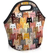 WOBAGMEN Cat Lunch Box Soft Neoprene Lunch Bag Portable Insulated Lunch Sack with Zipper Cute Fol...