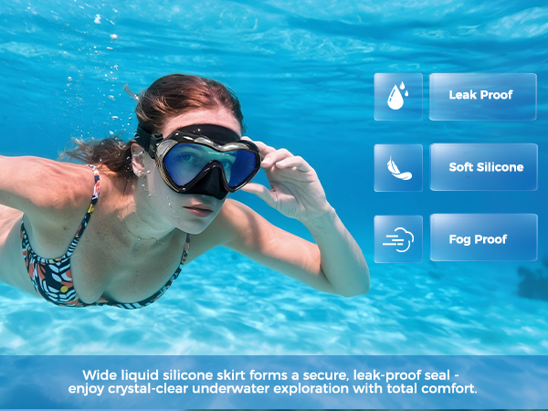 Scuba Diving Mask Snorkel Goggles, Adult Mirror Swim Mask Single Lens Swim Goggles wIith Nose Cover