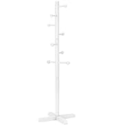Azaeahom Cross Coat Rack Freestanding Clothing Hanger Home Racks, Wooden Coat Tree Stand with 8 H...