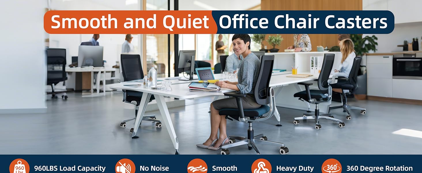 Smooth and Quiet Office Chair Casters