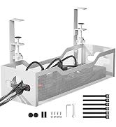 Under Desk Cable Management Tray No Drill, 13.38'' Metal Tray with Clamp for Wire Management, Lit...