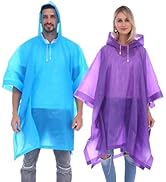 RUISHYY Rain Ponchos for Adults Men Women (2-5 Pack), Reusable EVA Clear Poncho Rain Coats Waterp...