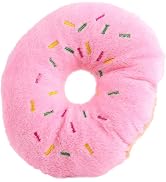 DPWOUM Plush Donut Sound Puppy Chew Toy, Soft Pet Bite Squeaker Toy for Small Medium Dogs (Pink)