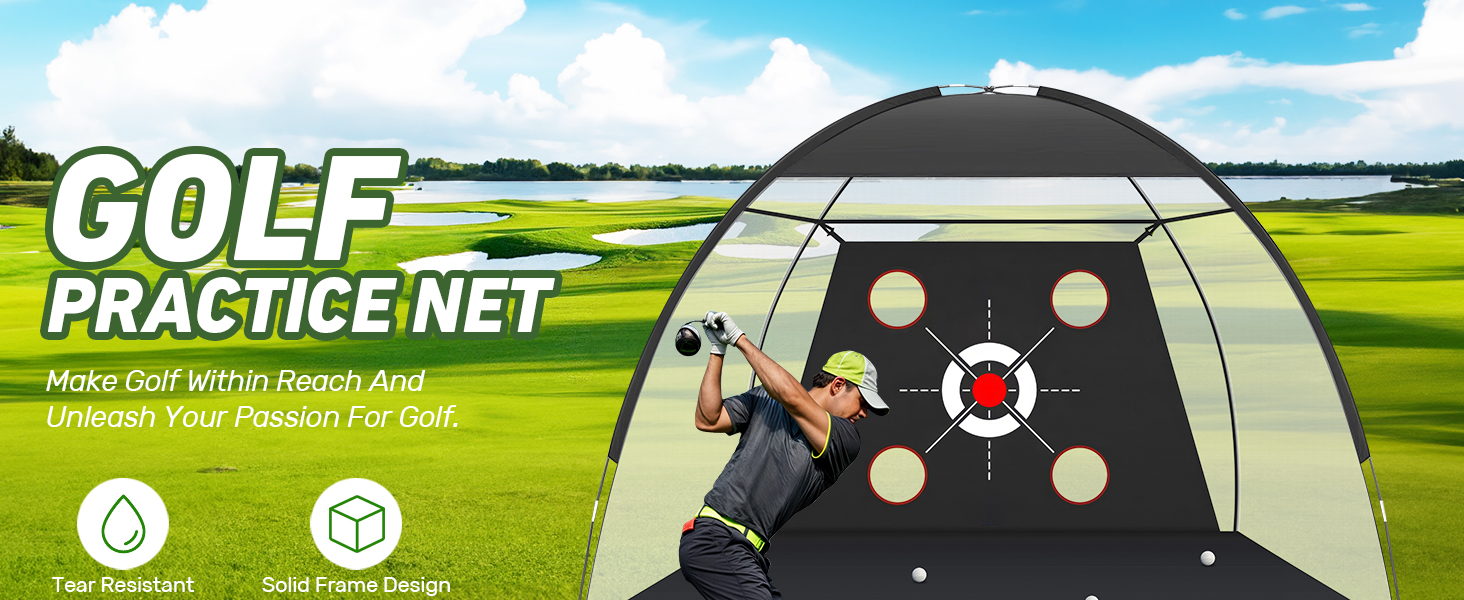 Golf Net, 10x7FT with Golf Practice Mat, Hitting Aid Nets Indoor– Gifts for Men/Dad/Him