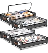 Yecaye Under Bed Storage with Wheels, 4 Pack 60L Under Bed Rolling Storage with Clear Window & La...