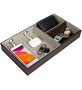 JACKCUBE DESIGN Nightstand Organizer for Men, Leather Valet Tray Key Wallet Phone Watch Glass Hol...